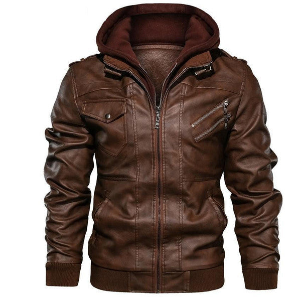 Hooded Jacket with Removable Hood and Stand-Up Collar, Wind-Resistant Coated Fabric