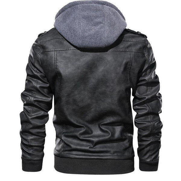 Hooded Jacket with Removable Hood and Stand-Up Collar, Wind-Resistant Coated Fabric
