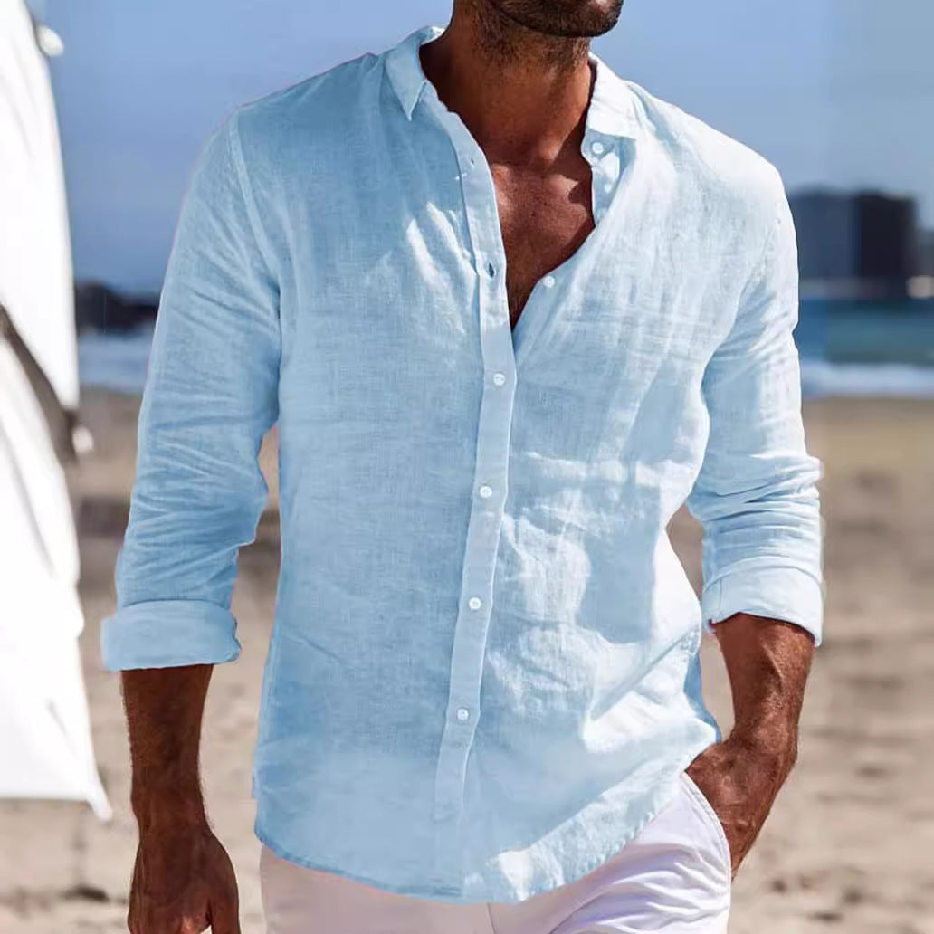 Men's Casual Cotton And Linen Solid Color Shirt