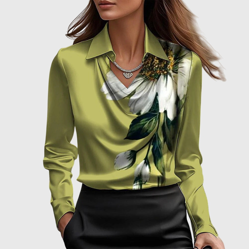 Draped Neckline Blouse with Soft Fabric and Flattering Silhouette