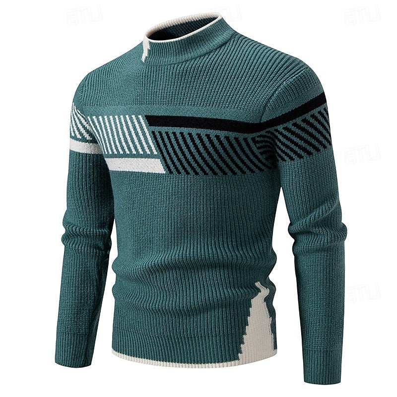 Ribbed Crew Neck Sweater with Colour Block Panels and Regular Fit