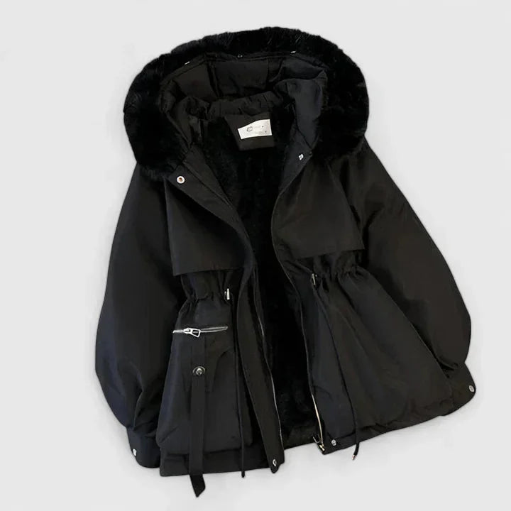 Womens Hooded Parka with Padded Insulation and Faux Fur Trim, Wind-Resistant
