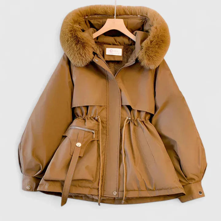 Womens Hooded Parka with Padded Insulation and Faux Fur Trim, Wind-Resistant