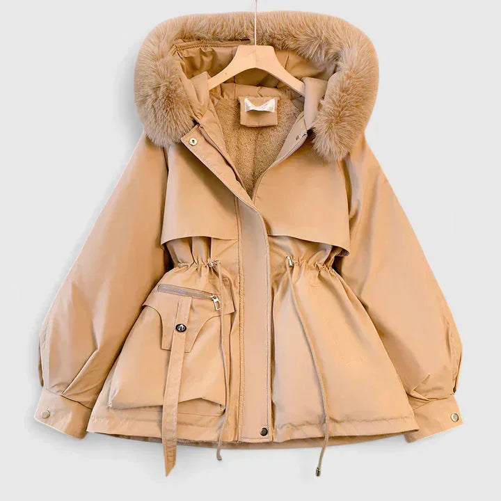 Womens Hooded Parka with Padded Insulation and Faux Fur Trim, Wind-Resistant