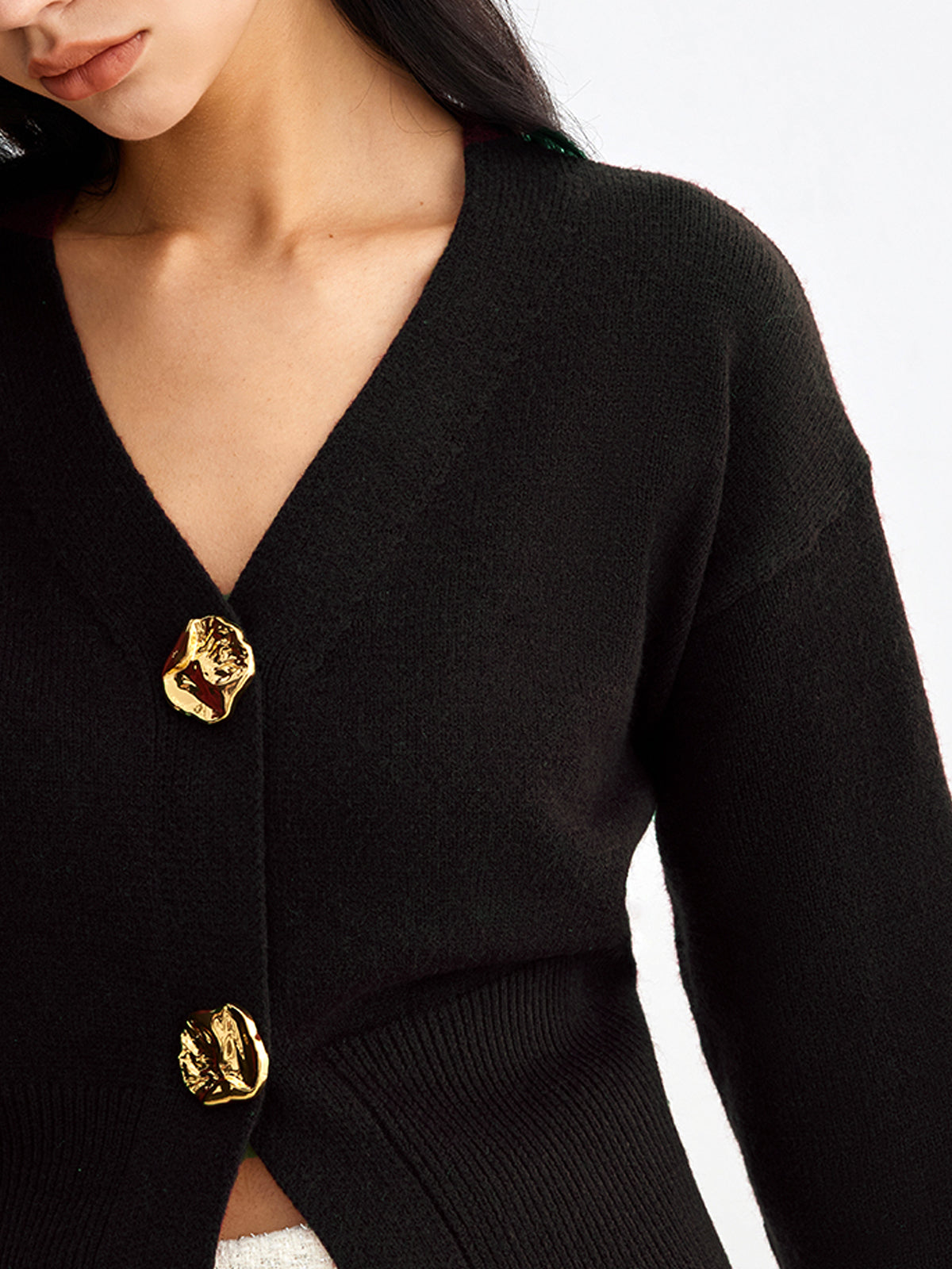 Knit Button Cardigan with Medium Stretch and Hip Length Coverage