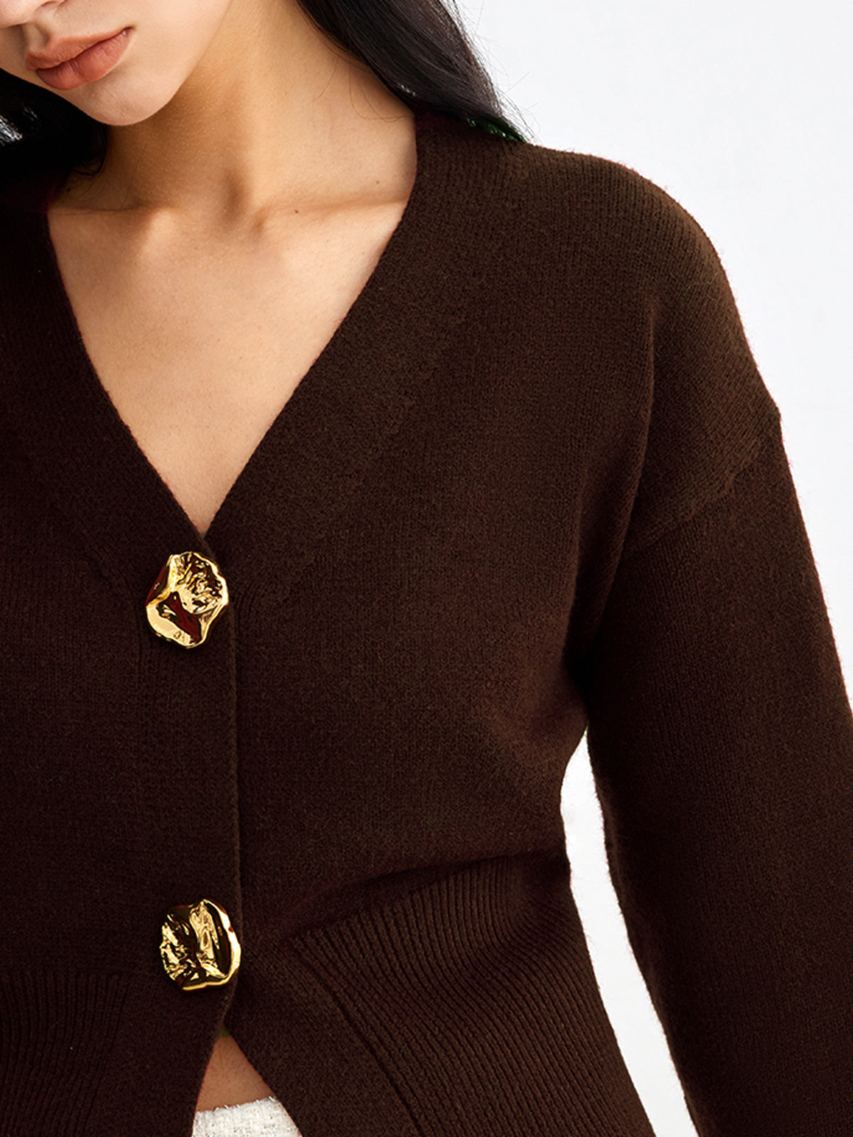 Knit Button Cardigan with Medium Stretch and Hip Length Coverage