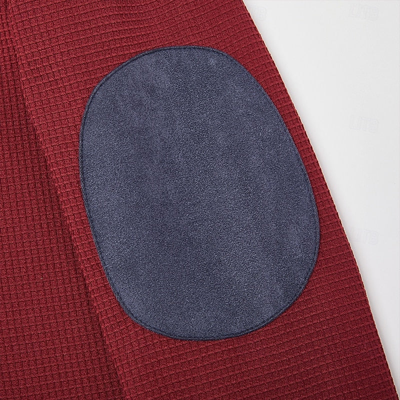 Quarter Zip Pullover with Textured Fabric and Elbow Patches, Chest Pocket
