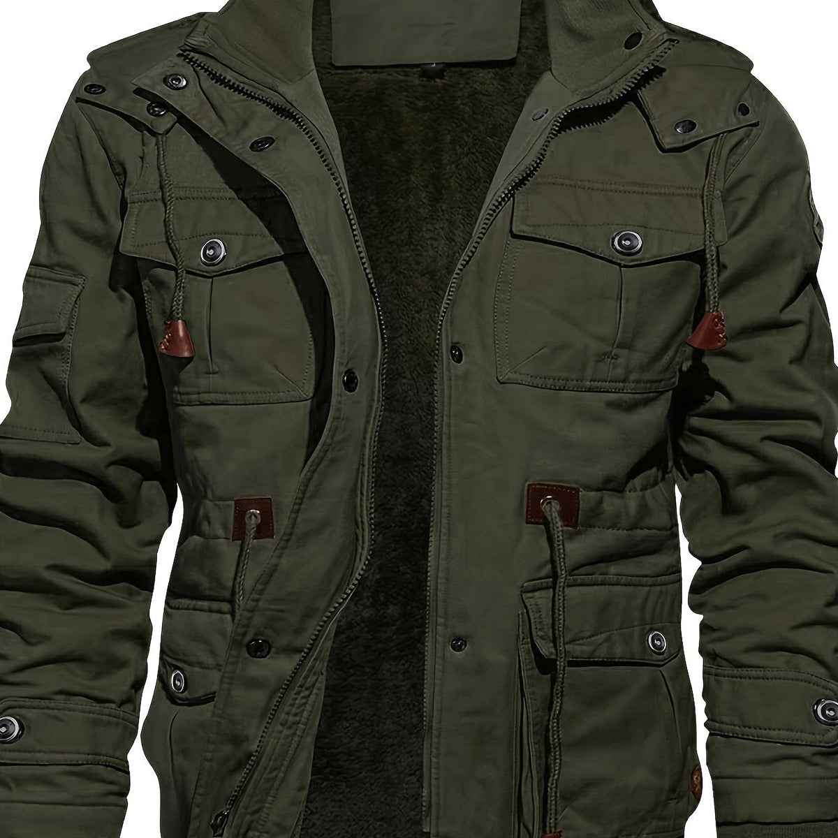 Mid-Length Hooded Jacket with Plush Lining and Adjustable Drawstring Hood