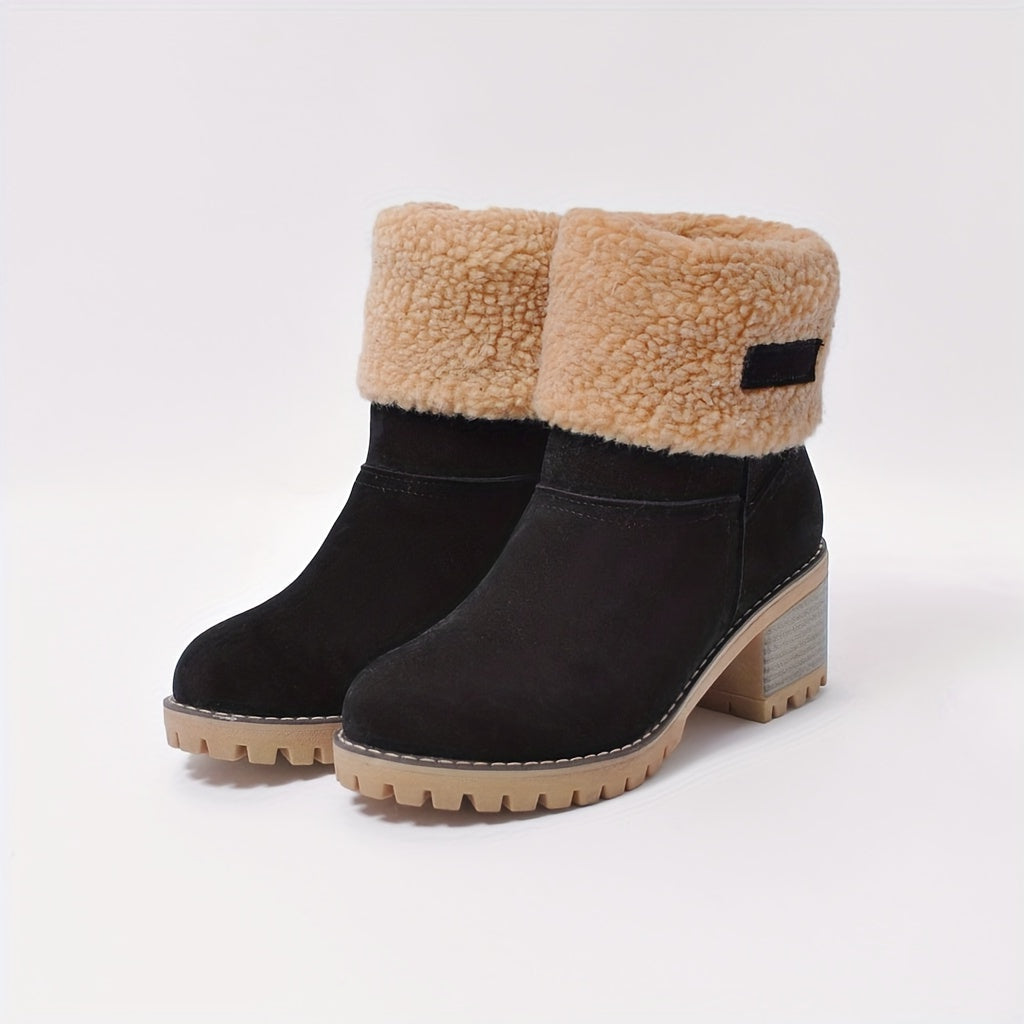 Slip On Ankle Boots with Plush Folded Cuff and Treaded Rubber Sole