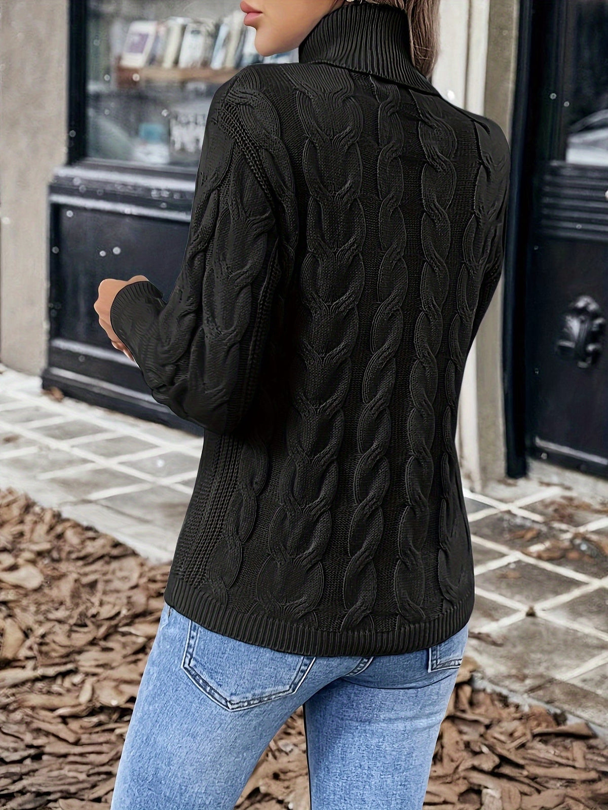 Cable Knit Turtleneck Sweater with Relaxed Fit and High Roll Neck
