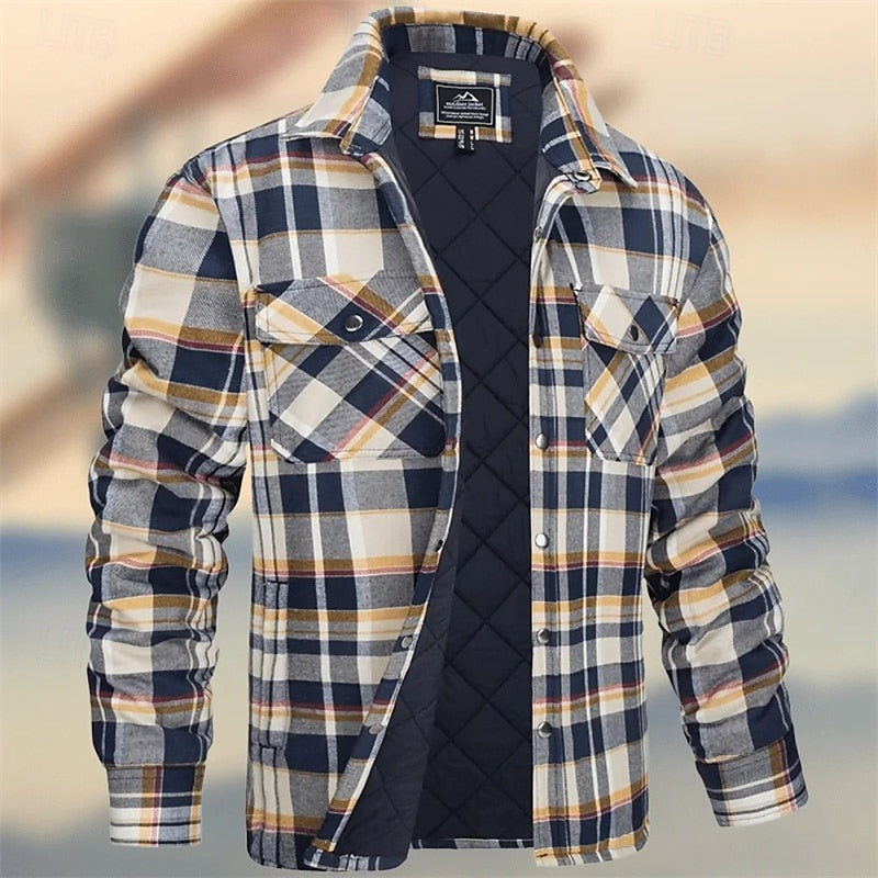 Plaid Shirt Jacket with Quilted Insulation and Chest Pockets