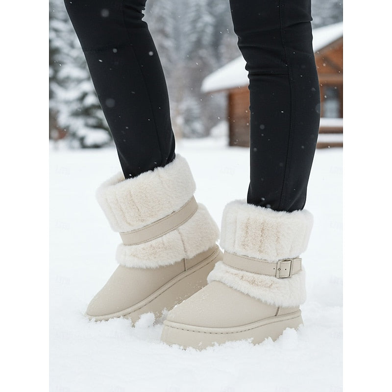 Womens Ankle Snow Boots with Fur Trim and Grip Sole With Plush Lined