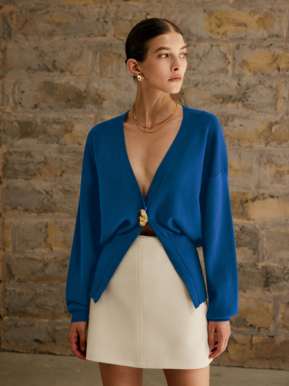 Button Front Cardigan with Medium Stretch Knit for Work
