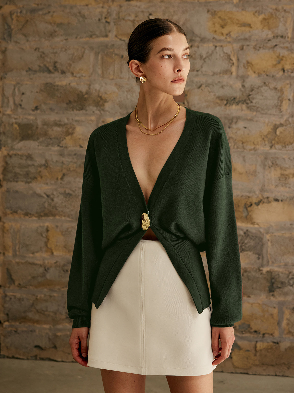 Button Front Cardigan with Medium Stretch Knit for Work