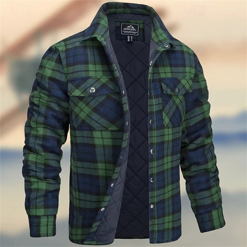 Plaid Shirt Jacket with Quilted Insulation and Chest Pockets