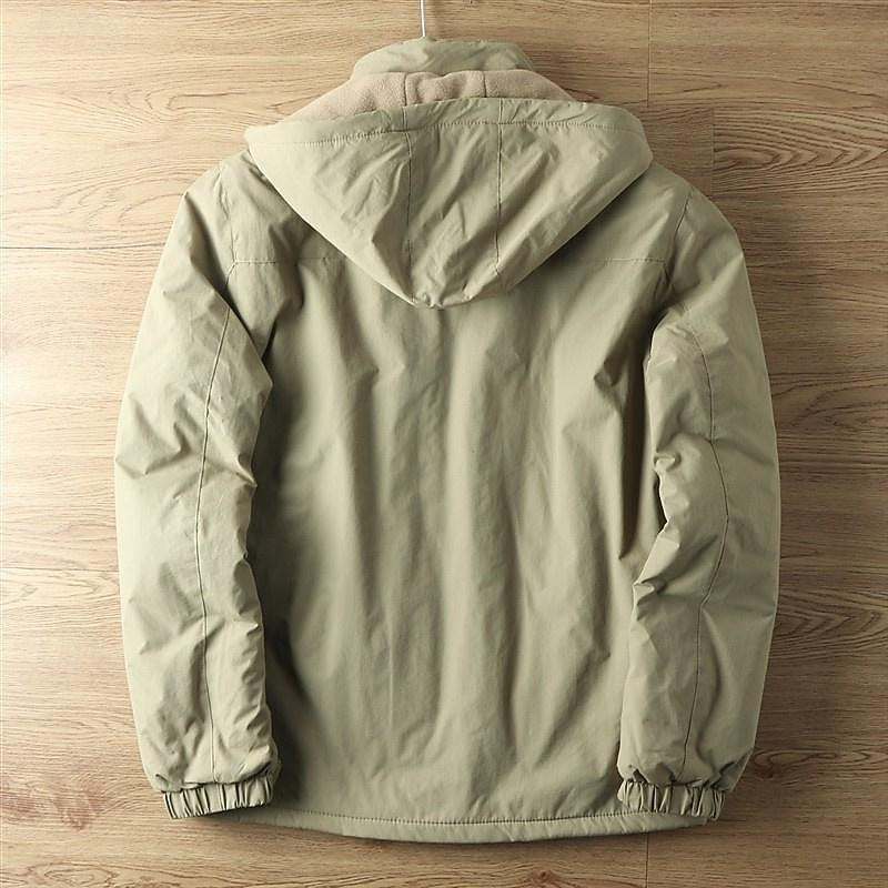 Hooded Jacket with Lined Interior and Adjustable Drawstring Hood, Wind Resistant Shell