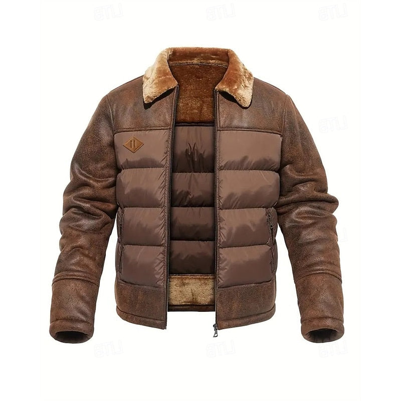 Insulated Winter Puffer Jacket with Structured Collar and Front Zip, Hip Length