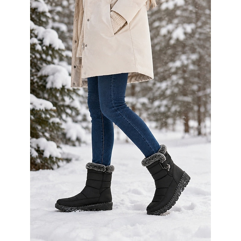 Winter Snow Boots with Plush Lining and Deep Tread Sole, Side Fastening