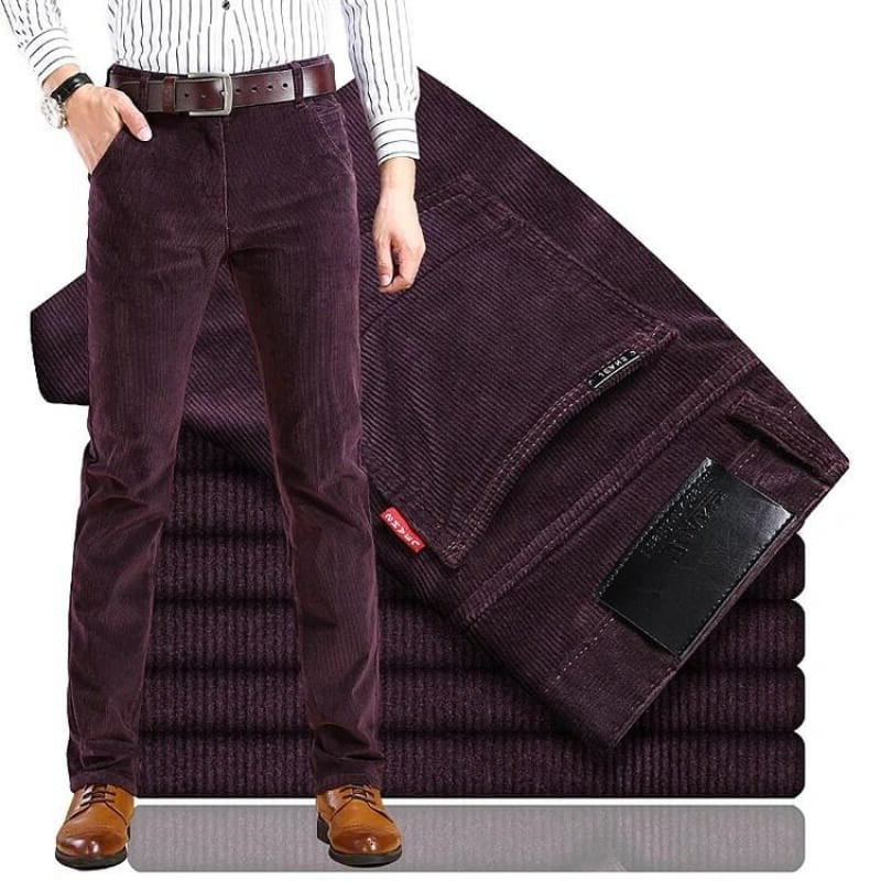 Straight Leg Corduroy Trousers with Cotton Elastane Blend and Wrinkle Resistant Fabric