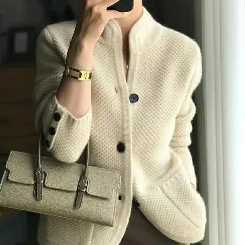 Knit Blazer with Button Front and Structured Fabric, Hip Length