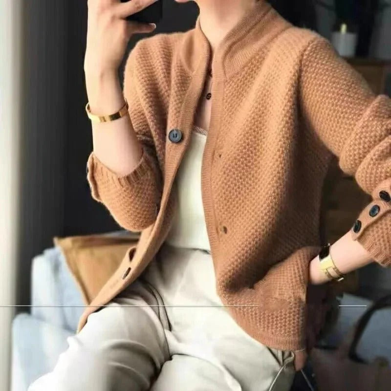 Knit Blazer with Button Front and Structured Fabric, Hip Length