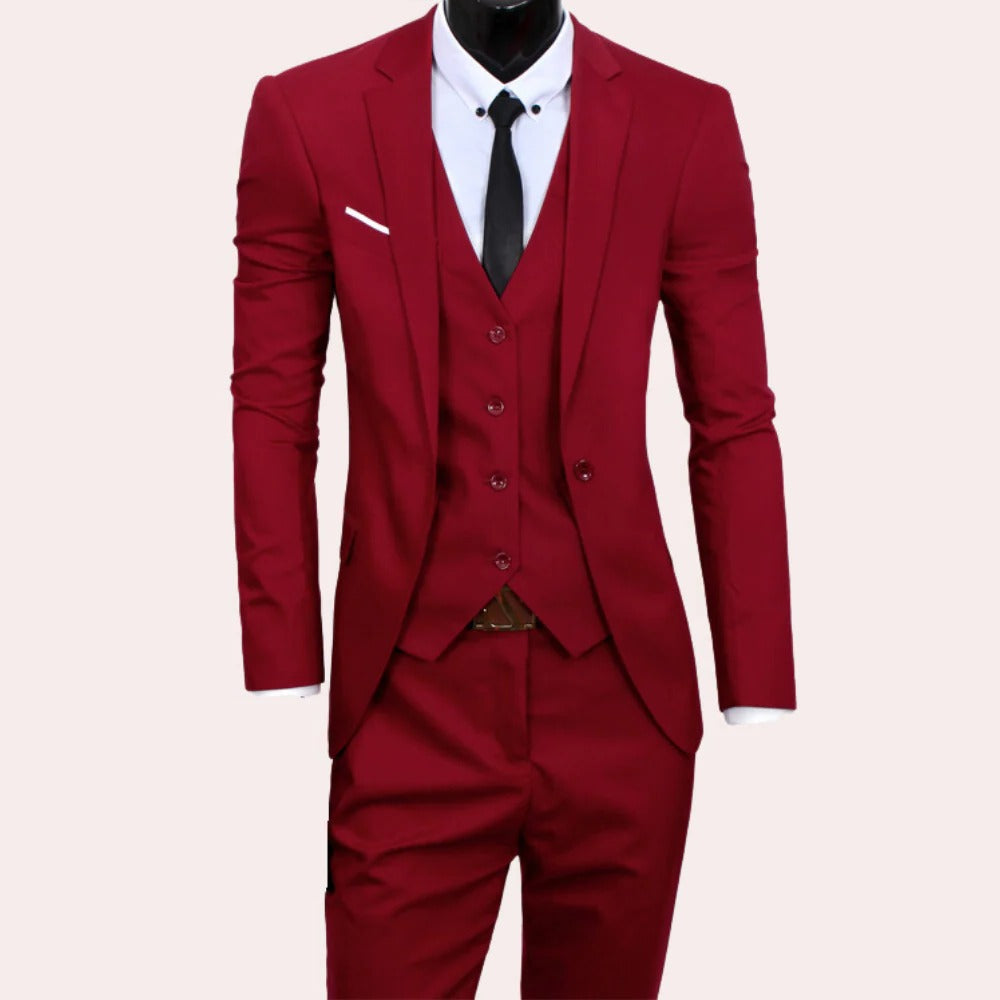 Slim Fit Men's Suit with Notched Lapels and Tapered Trousers