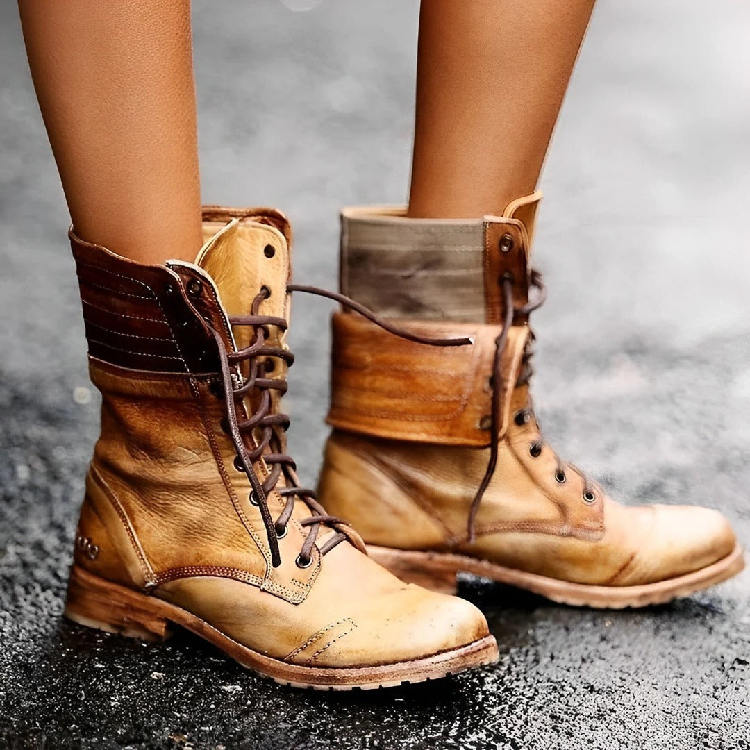 Vintage Ankle Boots with Lace-Up Closure and Grip Outsole