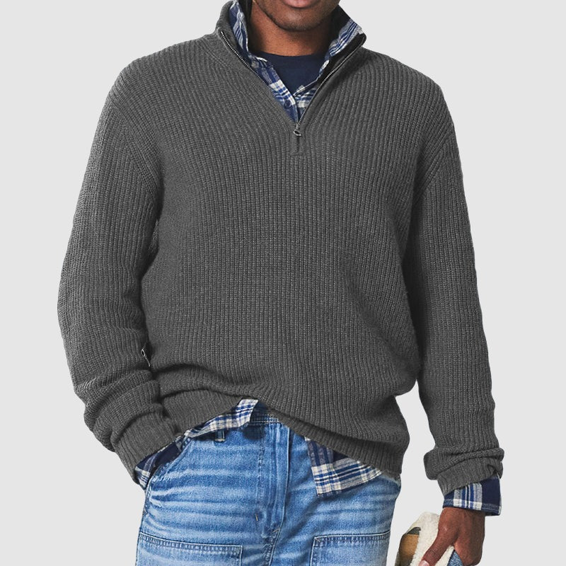 Half Zip Sweater for Men with Stand Up Collar and Adjustable Airflow