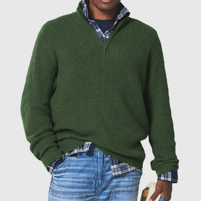 Half Zip Sweater for Men with Stand Up Collar and Adjustable Airflow