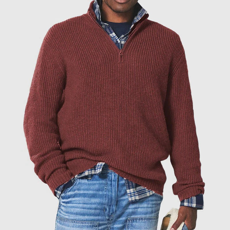 Half Zip Sweater for Men with Stand Up Collar and Adjustable Airflow