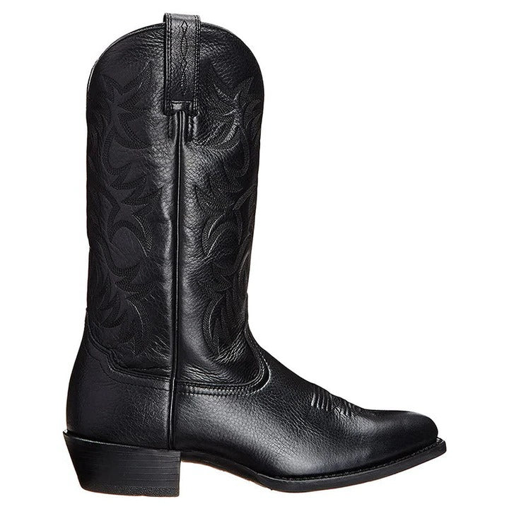 Pointed Toe Cowboy Boots with Mid Calf Shaft and Structured Heel, Rubber Sole
