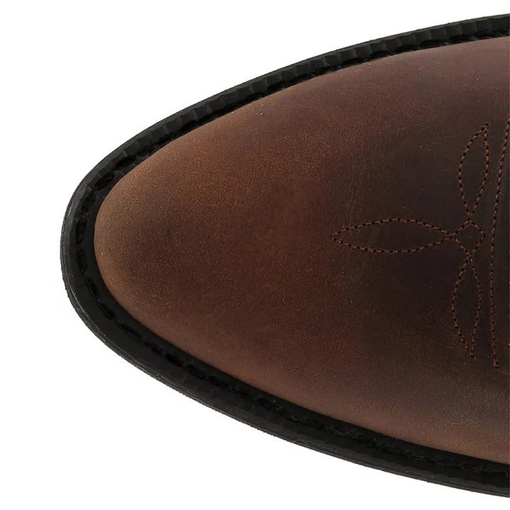 Pointed Toe Cowboy Boots with Mid Calf Shaft and Structured Heel, Rubber Sole