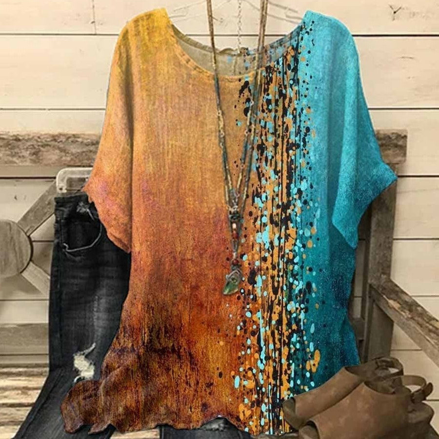 Womens Graphic Print Blouse with Half Sleeves and Relaxed Fit