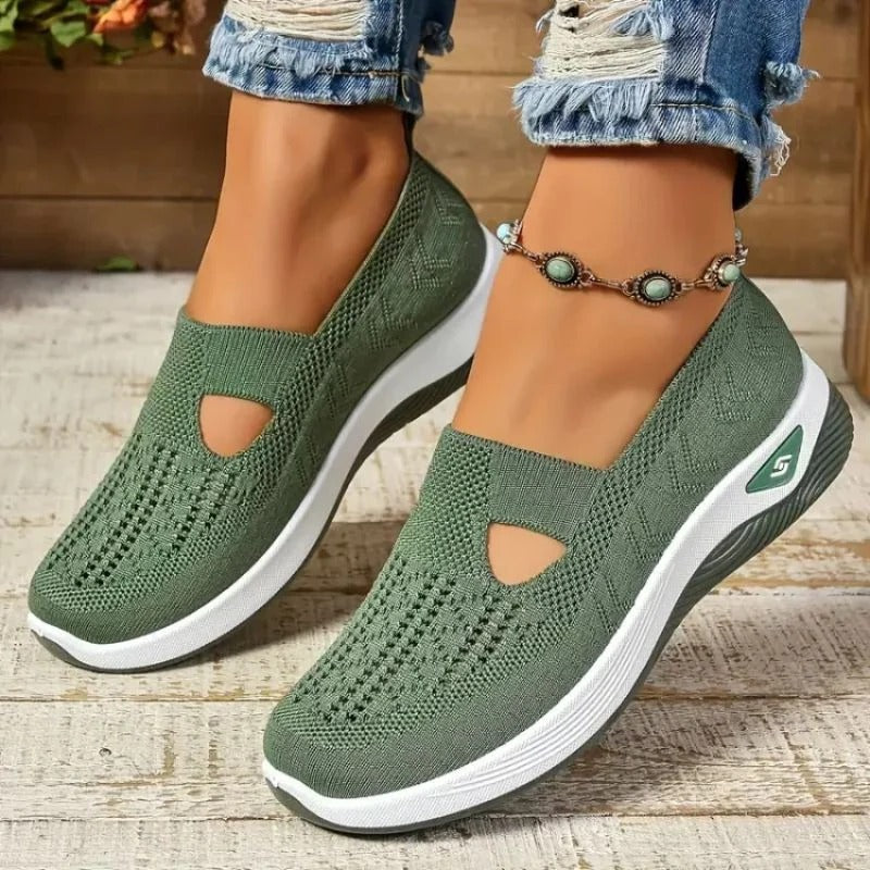 Womens Mesh Slip-On Sneakers with Cushioned Insole and Shock-Absorbing Heel