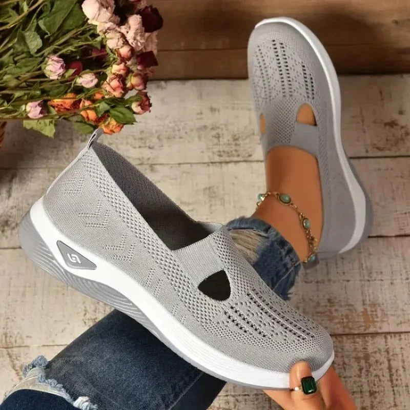 Womens Mesh Slip-On Sneakers with Cushioned Insole and Shock-Absorbing Heel