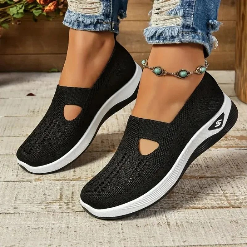 Womens Mesh Slip-On Sneakers with Cushioned Insole and Shock-Absorbing Heel
