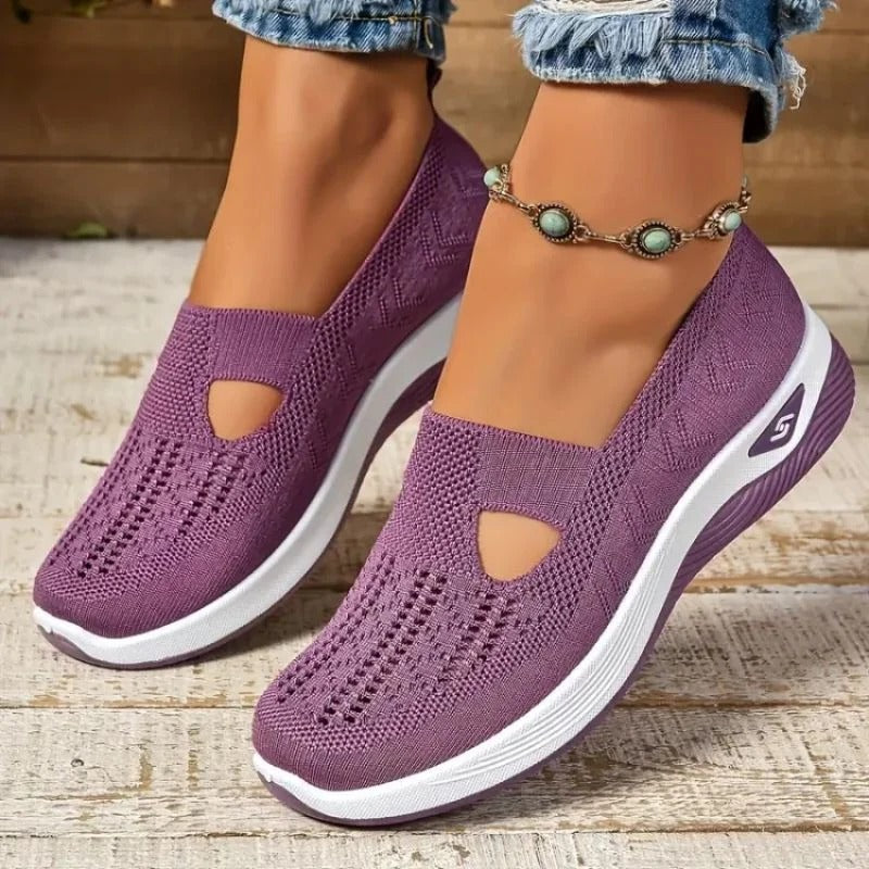 Womens Mesh Slip-On Sneakers with Cushioned Insole and Shock-Absorbing Heel