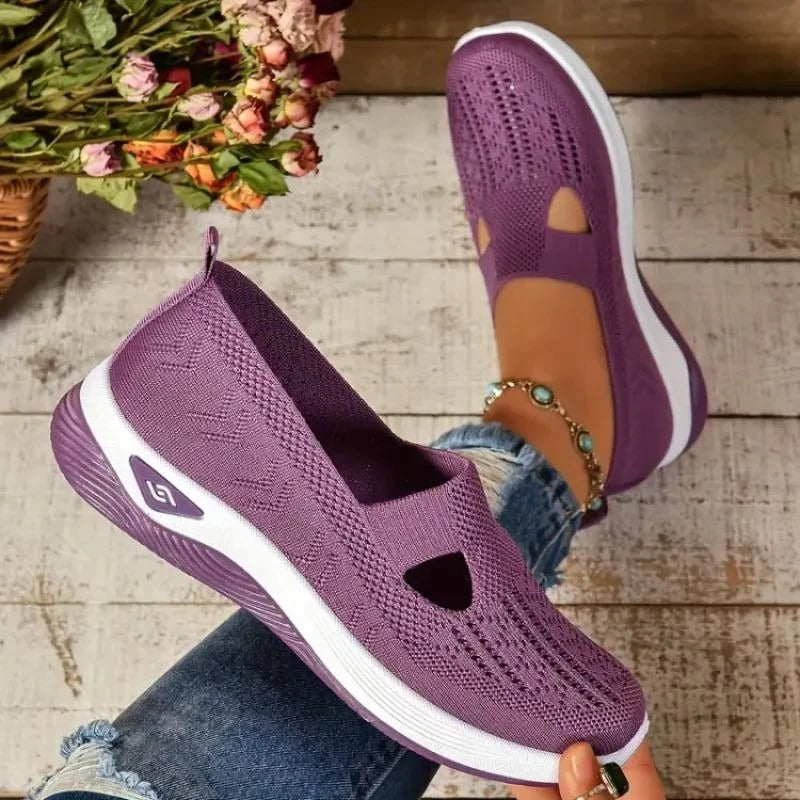 Womens Mesh Slip-On Sneakers with Cushioned Insole and Shock-Absorbing Heel