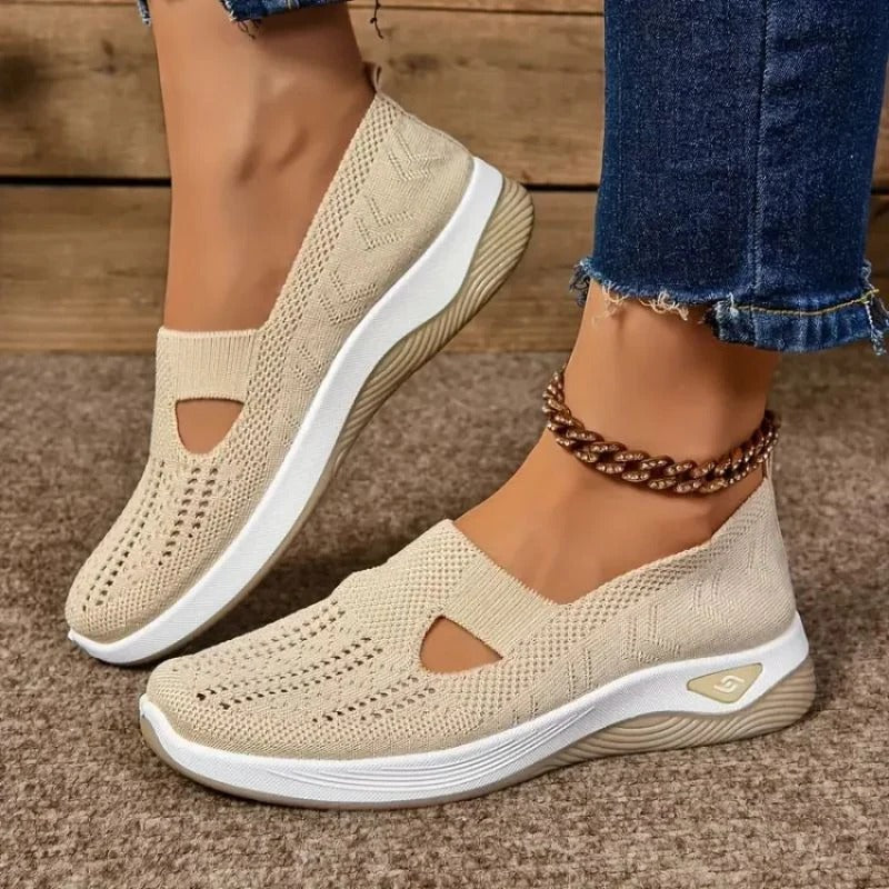 Womens Mesh Slip-On Sneakers with Cushioned Insole and Shock-Absorbing Heel