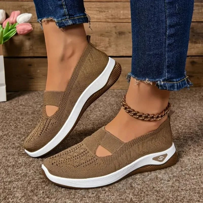 Womens Mesh Slip-On Sneakers with Cushioned Insole and Shock-Absorbing Heel