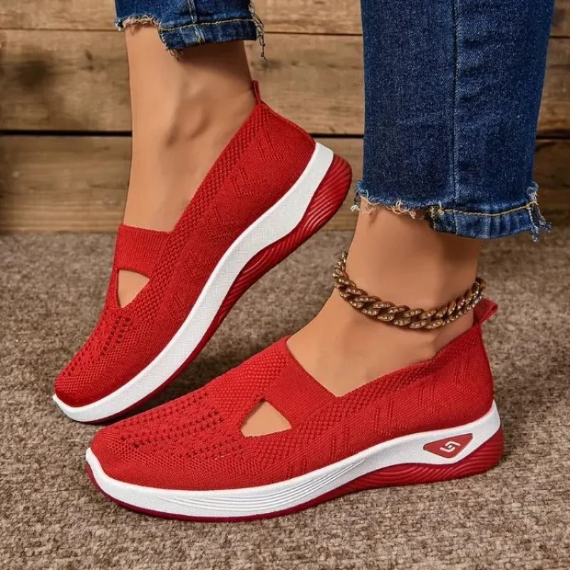Womens Mesh Slip-On Sneakers with Cushioned Insole and Shock-Absorbing Heel