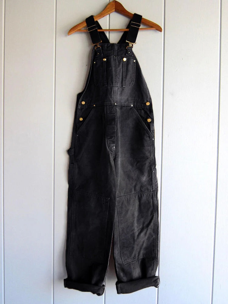 Utility Bib Overalls with Adjustable Straps and Wide Leg Multiple Pockets