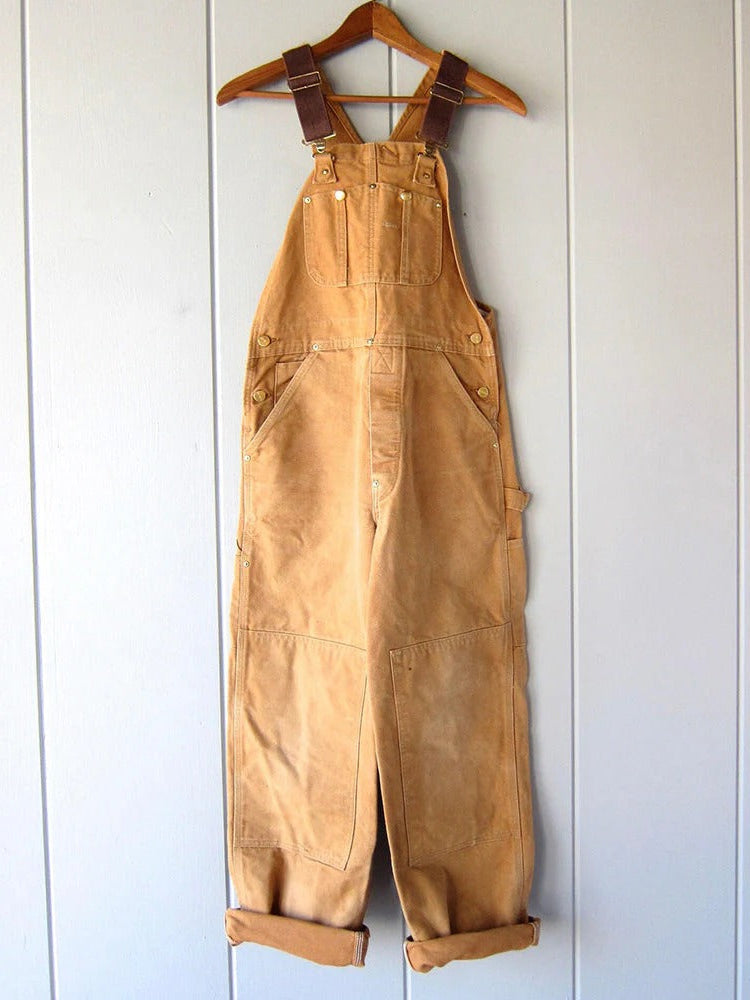 Utility Bib Overalls with Adjustable Straps and Wide Leg Multiple Pockets