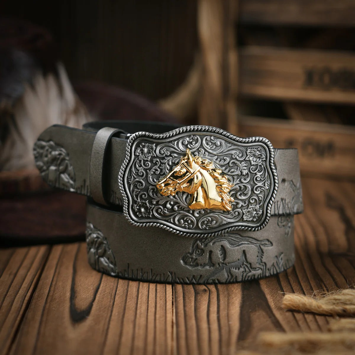 Western Style Belt with Secure Buckle Closure and Structured Build