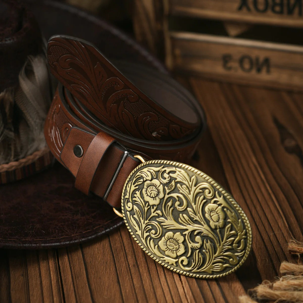 Western Style Belt with Secure Buckle Closure and Structured Build