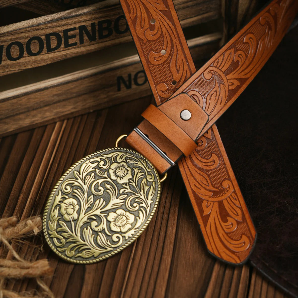 Western Style Belt with Secure Buckle Closure and Structured Build