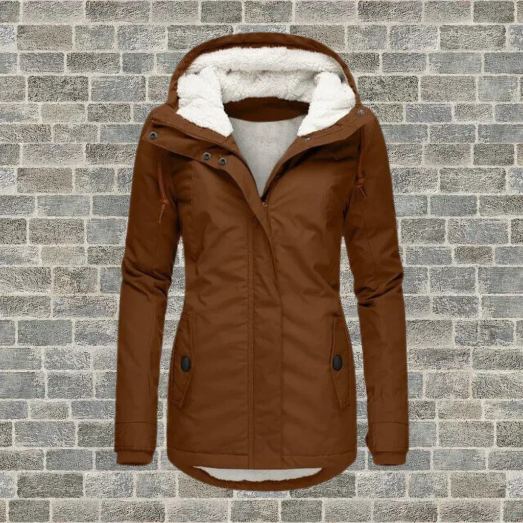 Pleated Winter Coat with Detachable Hood and Side Pockets