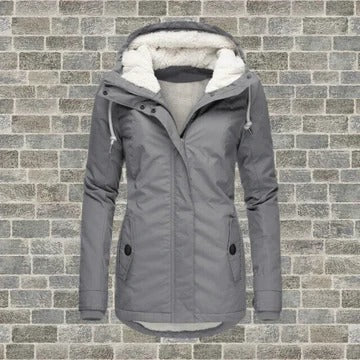 Pleated Winter Coat with Detachable Hood and Side Pockets