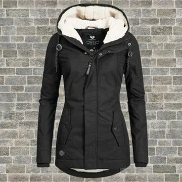 Pleated Winter Coat with Detachable Hood and Side Pockets