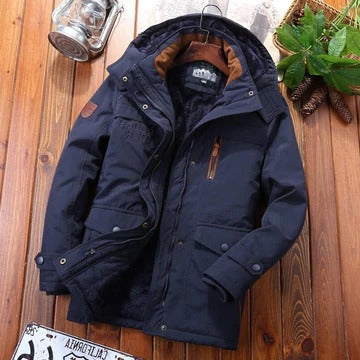 Insulated Winter Jacket with Adjustable Hood and Zippered Pockets
